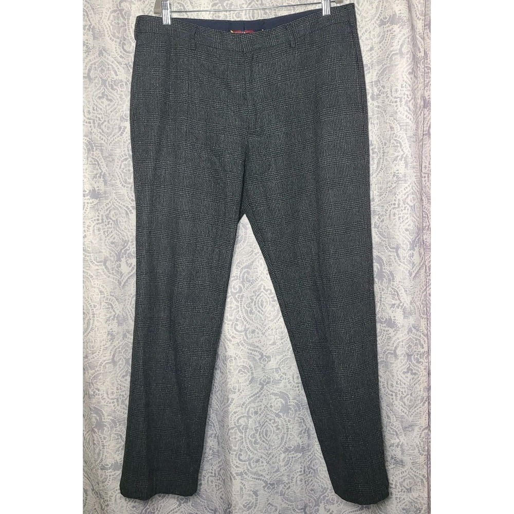 J Crew Mens 38 Glen Plaid Wool Blend Dress Pants Gray Flat Front Trousers